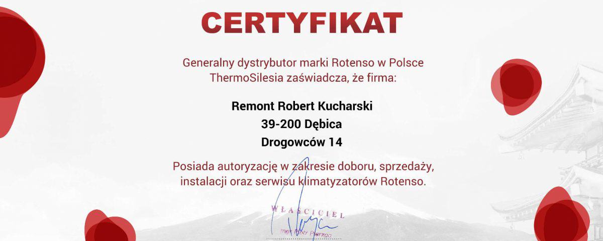 Certyfikat autoryzowanego dystrybutora ROTENSO - Remont Robert
