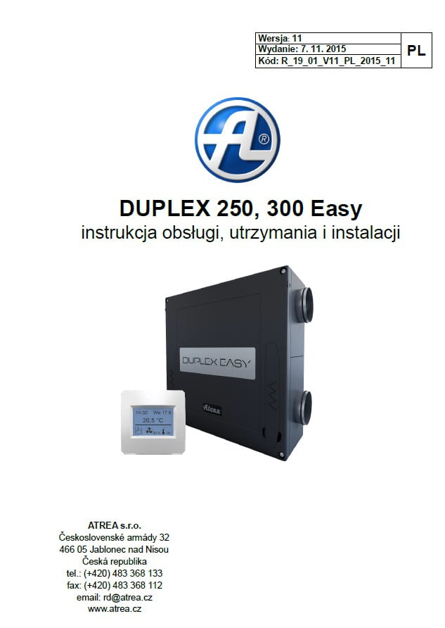 Duplex Easy - Instrukcja obsługi, utrzymania i instalacji