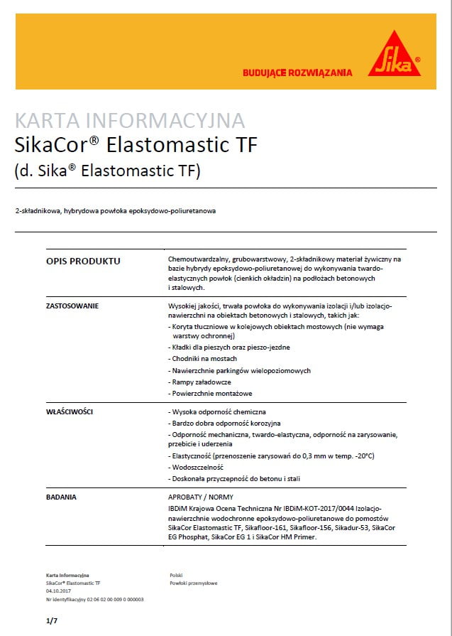 Sika Elastomastic TF - karta techniczna