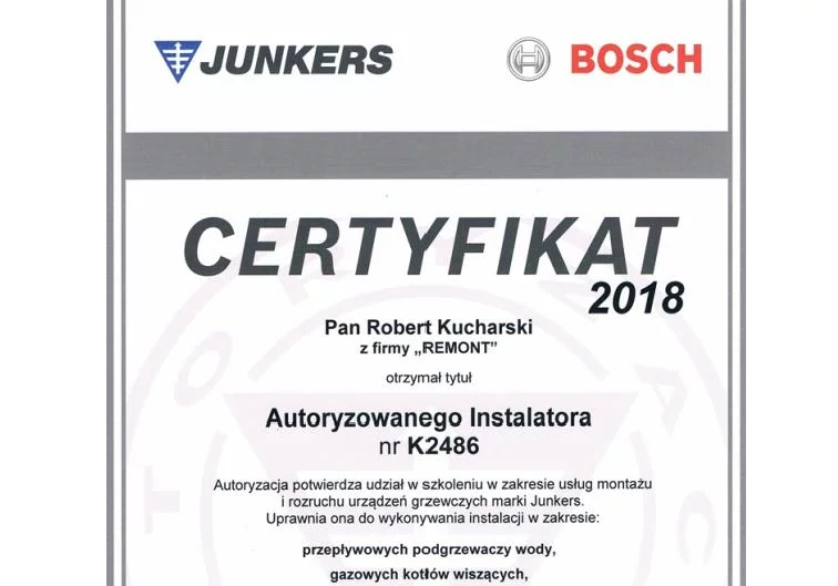 Certyfikat Junkers Bosch