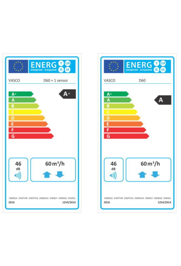 Etykiety energetyczna dla rekuperatora VASCO D60
