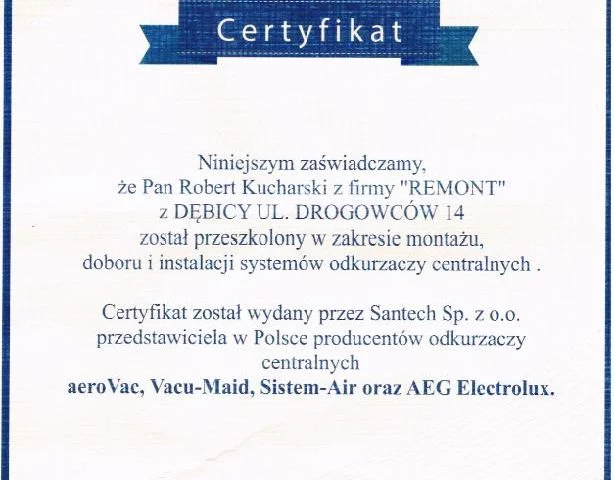 Certyfikat santech - odkurzacze