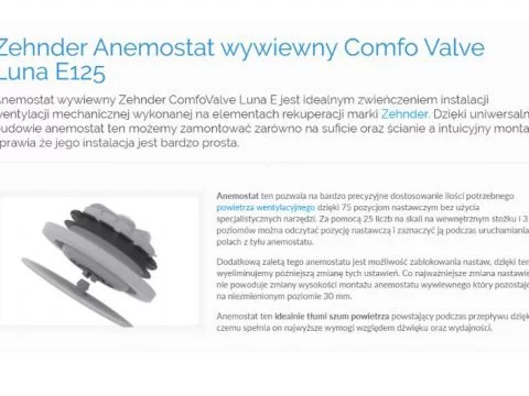 Zehnder Anemostat wywiewny Comfo Valve Luna E125