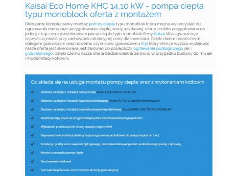 Kaisai Eco Home KHC 14,10 kW - pompa ciepła typu monoblock oferta z montażem