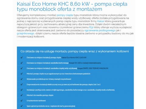 Kaisai Eco Home KHC 8,60 kW - pompa ciepła typu monoblock oferta z montażem