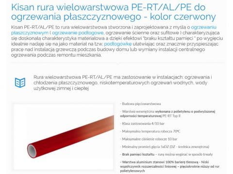 Kisan rura wielowarstwowa PE-RT-AL-PE do ogrzewania płaszczyznowego - kolor czerwony