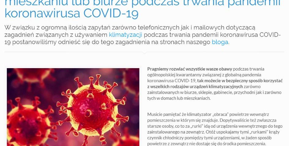 Czy można używać klimatyzacji w domu, mieszkaniu lub biurze podczas trwania pandemii koronawirusa COVID-19