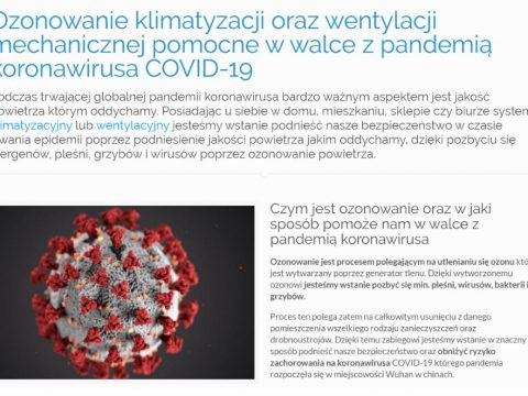Ozonowanie klimatyzacji oraz wentylacji mechanicznej pomocne w walce z pandemią koronawirusa COVID-19