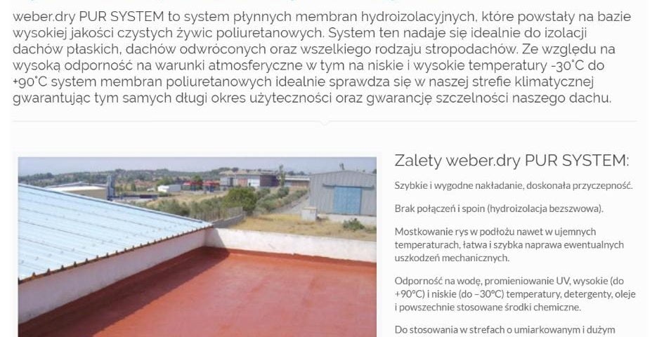 Płynna membrana dachowa - system płynnych hydroizolacji weber.dry PUR System - K4