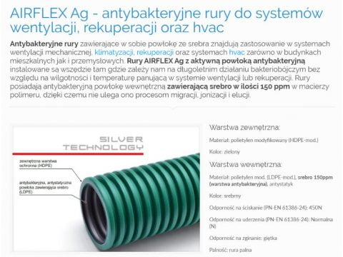 AIRFLEX Ag - antybakteryjne rury do systemów wentylacji, rekuperacji oraz hvac