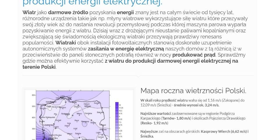 Zasoby energii wiatru na terenie Polski – mapa lokalizacji w których wykorzystamy wiatrak do produkcji energii elektrycznej