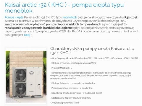 Kaisai arctic r32 ( KHC ) - pompa ciepła typu monoblok
