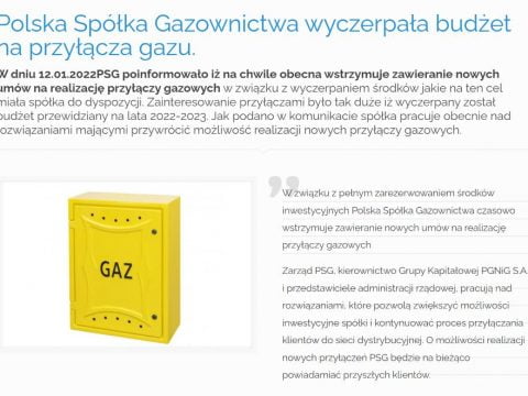 Polska Spółka Gazownictwa wyczerpała budżet na przyłącza gazu