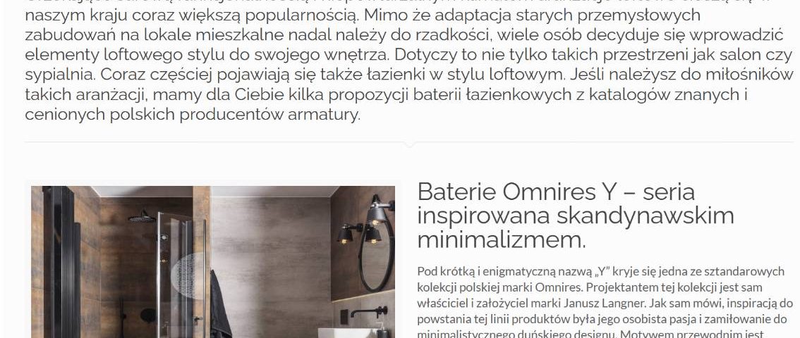 Baterie do loftowej łazienki – 4 ciekawe modele z oferty polskich producentów armatury